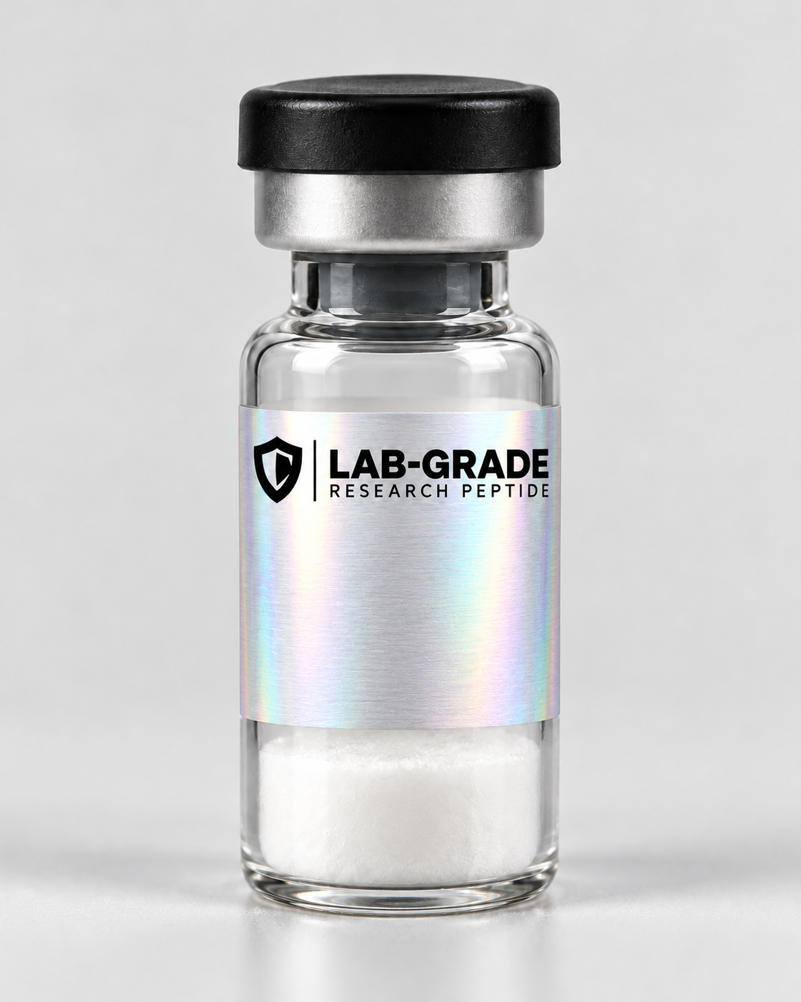 Illustrative Epithalon mockup, black flip-off cap and silver holographic label