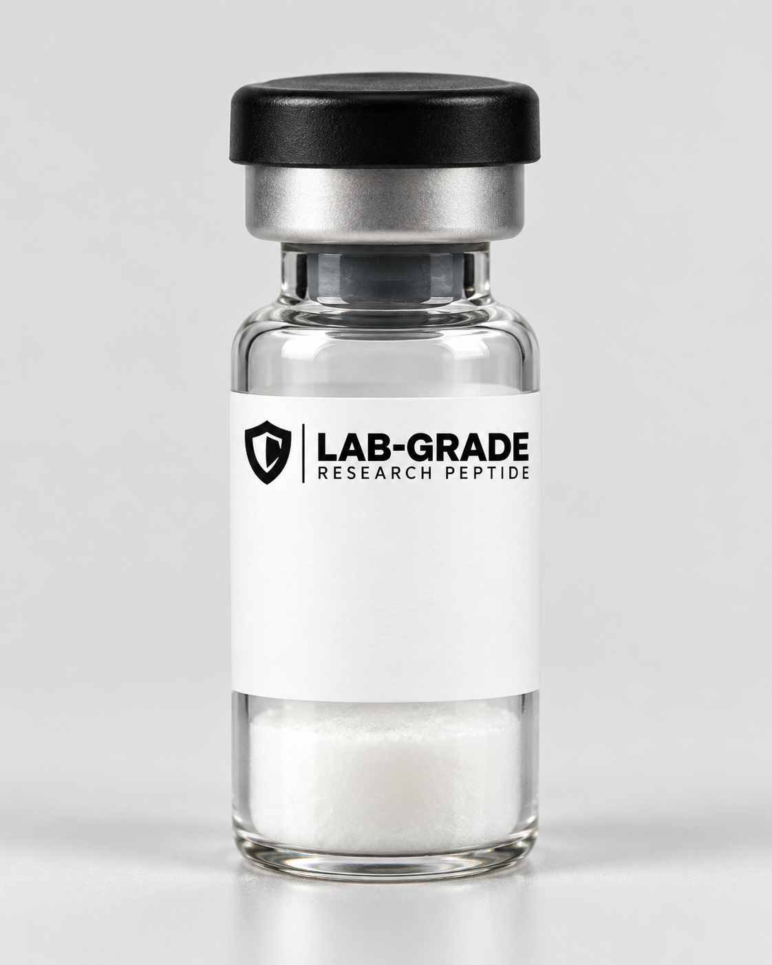 Illustrative Thymosin Alpha-1 mockup, black flip-off cap and white label