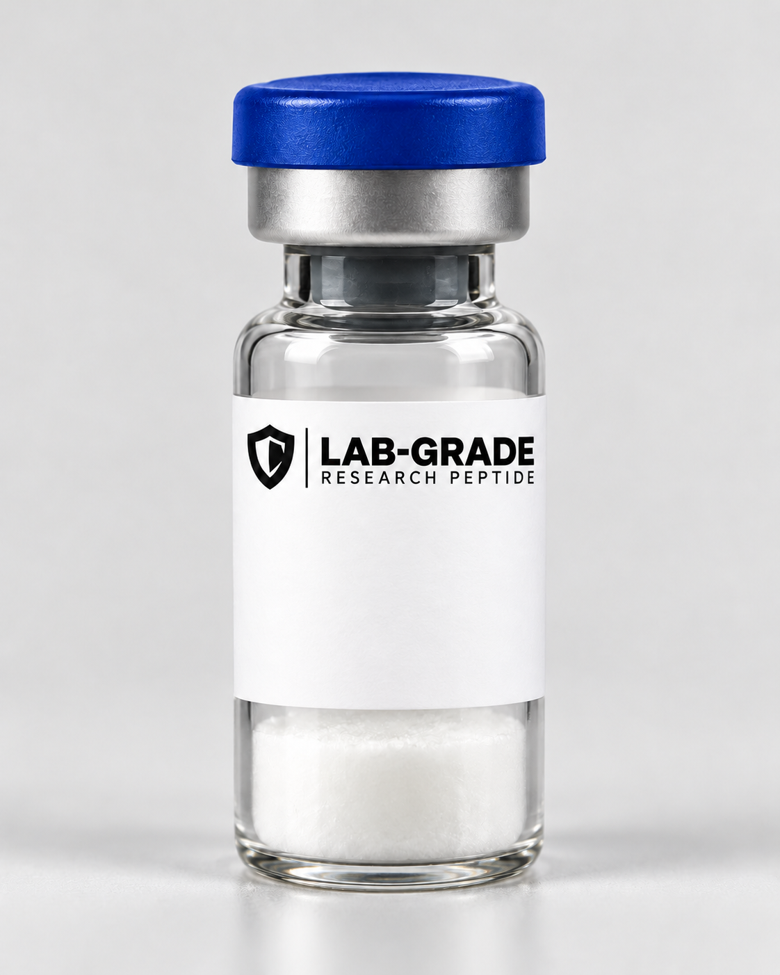 Illustrative Ipamorelin mockup, blue flip-off cap and white label