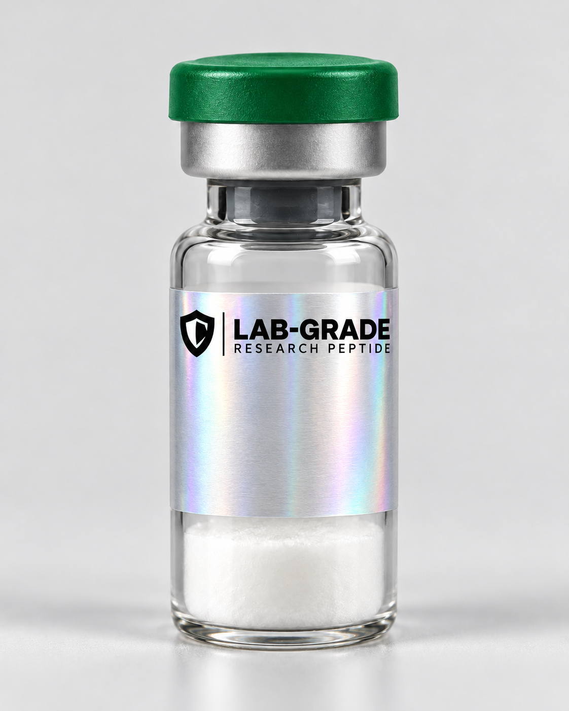 Illustrative Retatrutide mockup, green flip-off cap and silver holographic label