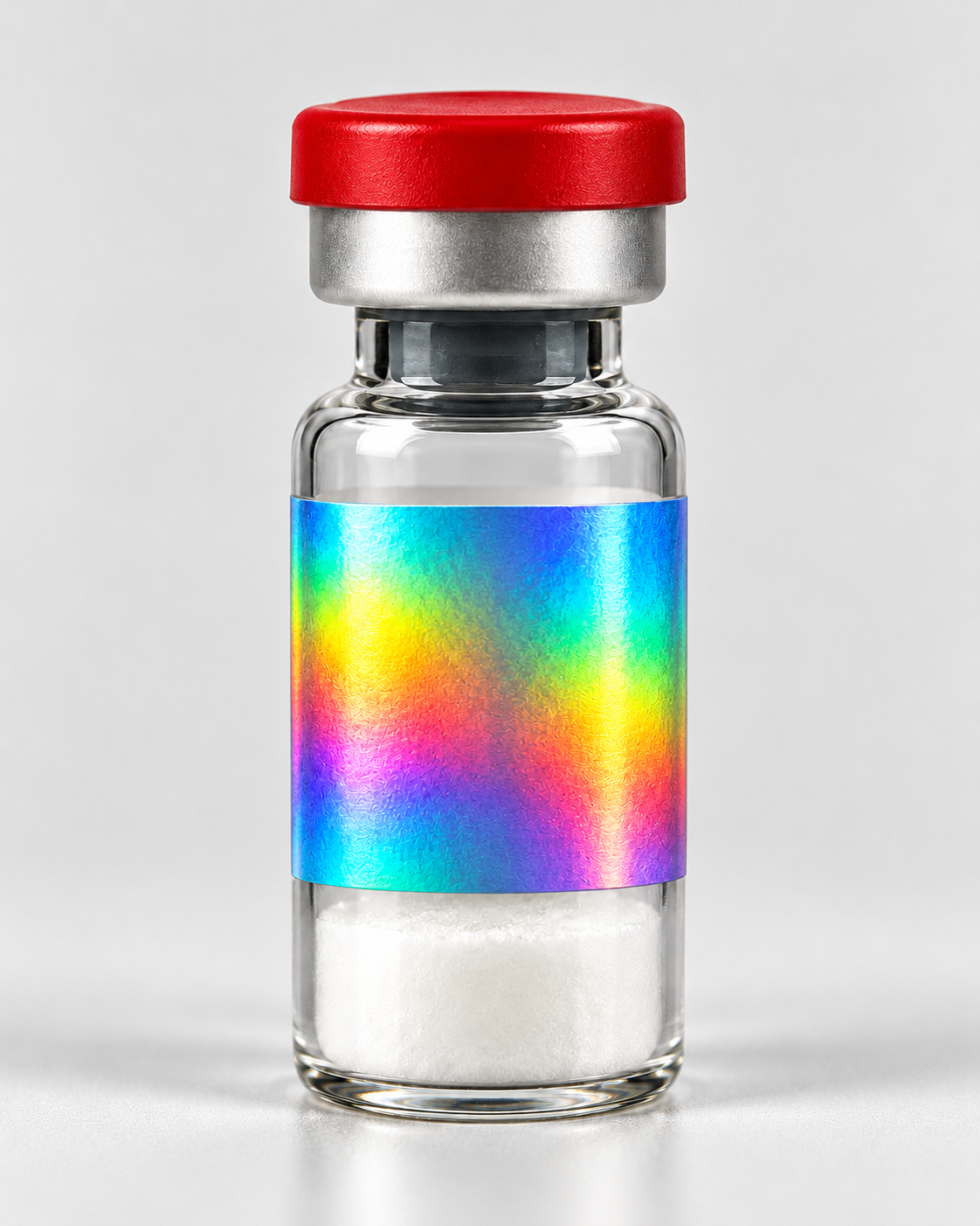 Illustrative Semax mockup, red flip-off cap and silver holographic label